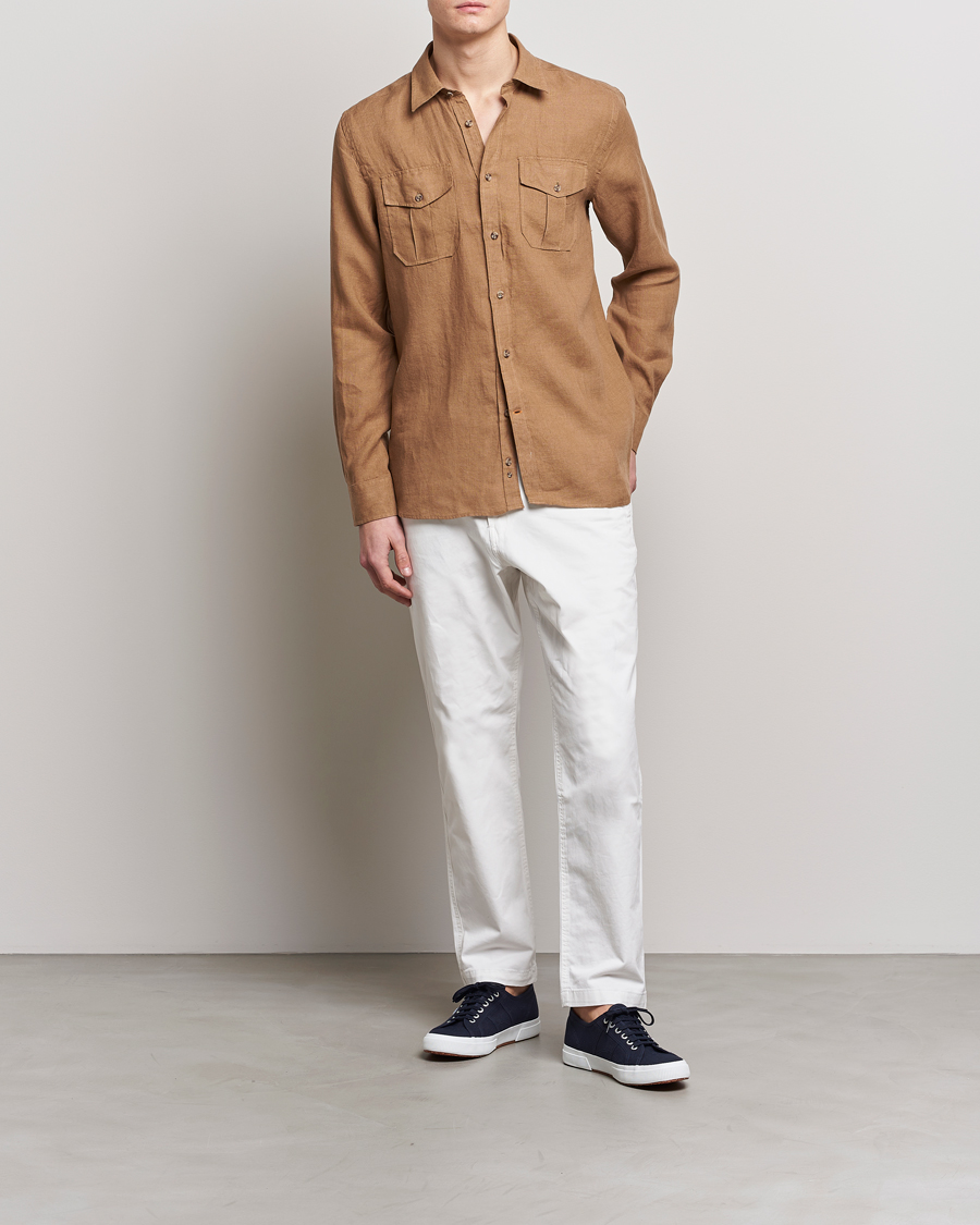 Hombres | Camisas | Morris | Safari Linen Shirt Khaki Brown