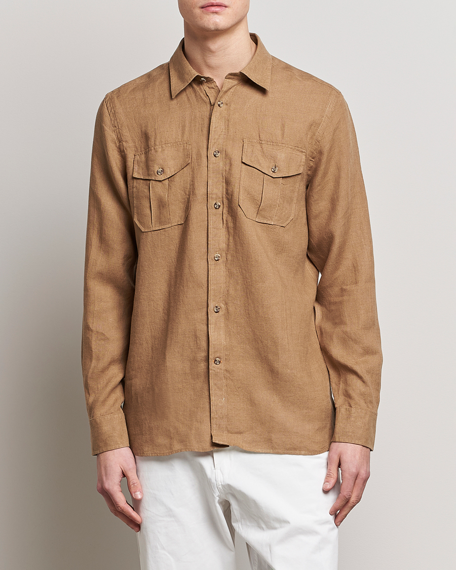 Hombres | Camisas | Morris | Safari Linen Shirt Khaki Brown