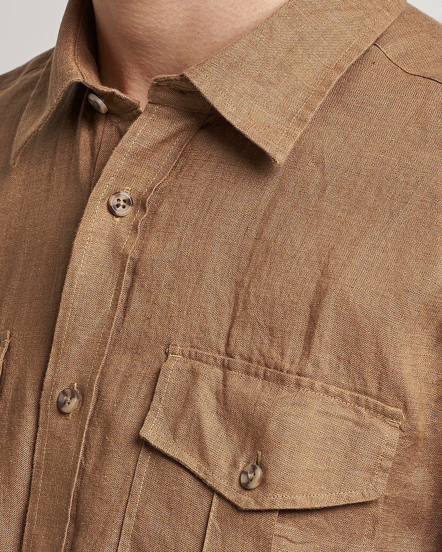 Hombres | Camisas | Morris | Safari Linen Shirt Khaki Brown