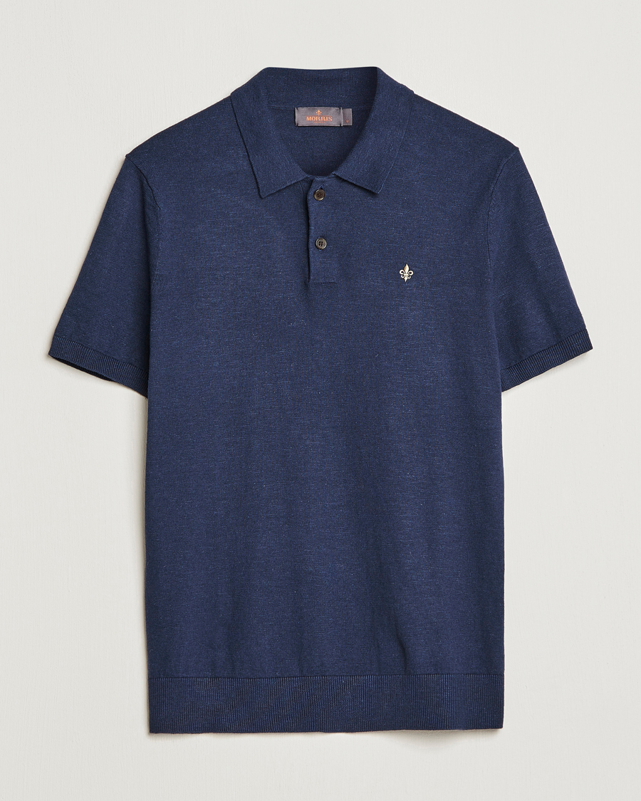 Hombres | Polos | Morris | Harold Cotton/Linen Summer Polo Navy