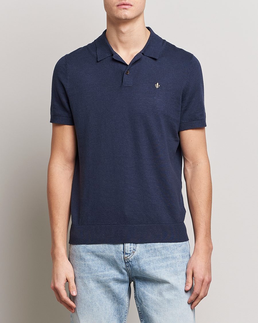 Hombres | Polos | Morris | Harold Cotton/Linen Summer Polo Navy
