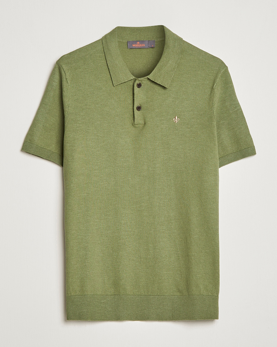 Hombres | Polos | Morris | Harold Cotton/Linen Summer Polo Sage Green