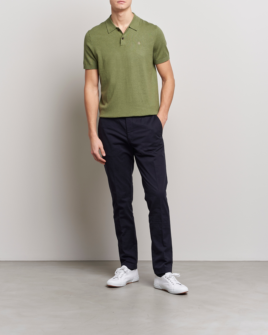 Hombres | Polos | Morris | Harold Cotton/Linen Summer Polo Sage Green