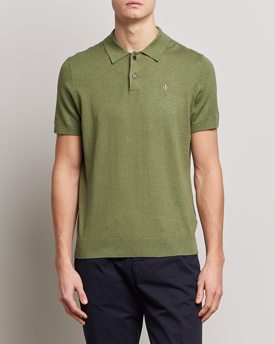 Hombres | Polos | Morris | Harold Cotton/Linen Summer Polo Sage Green