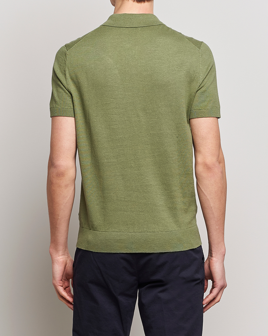 Hombres | Polos | Morris | Harold Cotton/Linen Summer Polo Sage Green