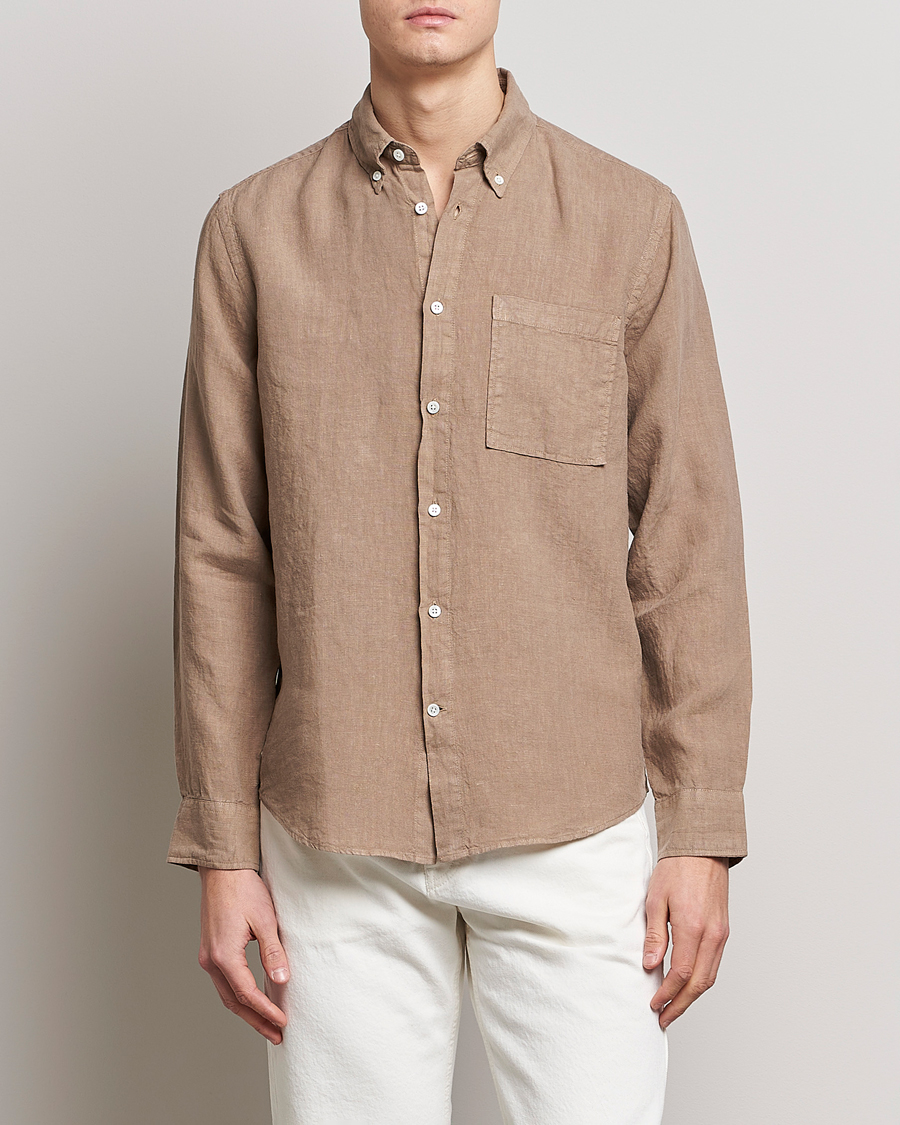 Hombres | Camisas | NN07 | Arne Linen Shirt Greige