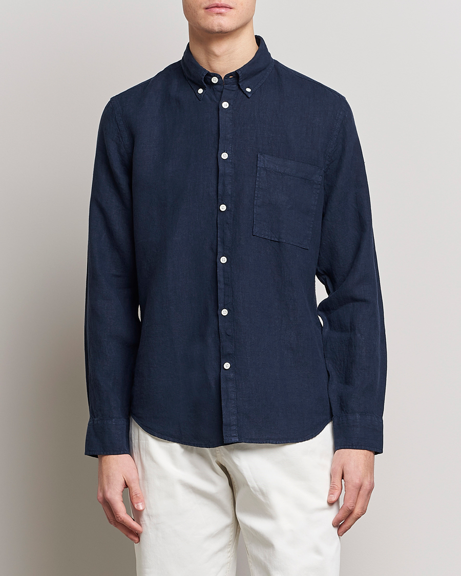 Hombres | Camisas de lino | NN07 | Arne Linen Shirt Navy Blue