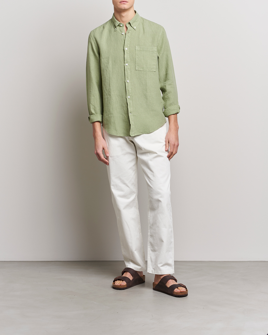 Hombres | Camisas | NN07 | Arne Linen Shirt Pale Green