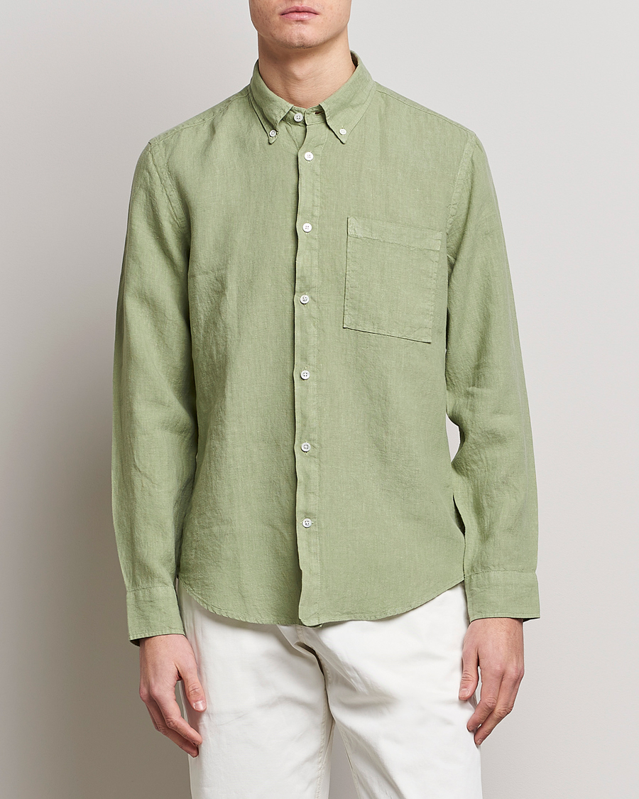 Hombres | Camisas | NN07 | Arne Linen Shirt Pale Green