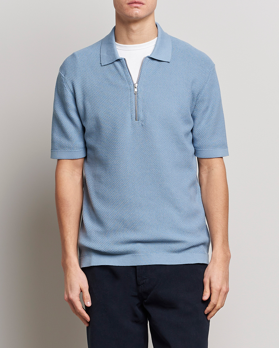 Hombres | Polos | NN07 | Hansie Structured Zip Polo Ashley Blue