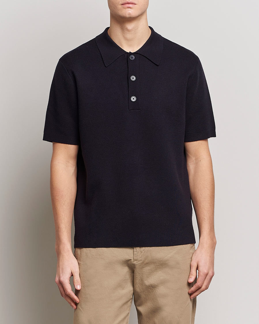 Hombres | Polos | NN07 | Harald Knitted Polo Navy Blue