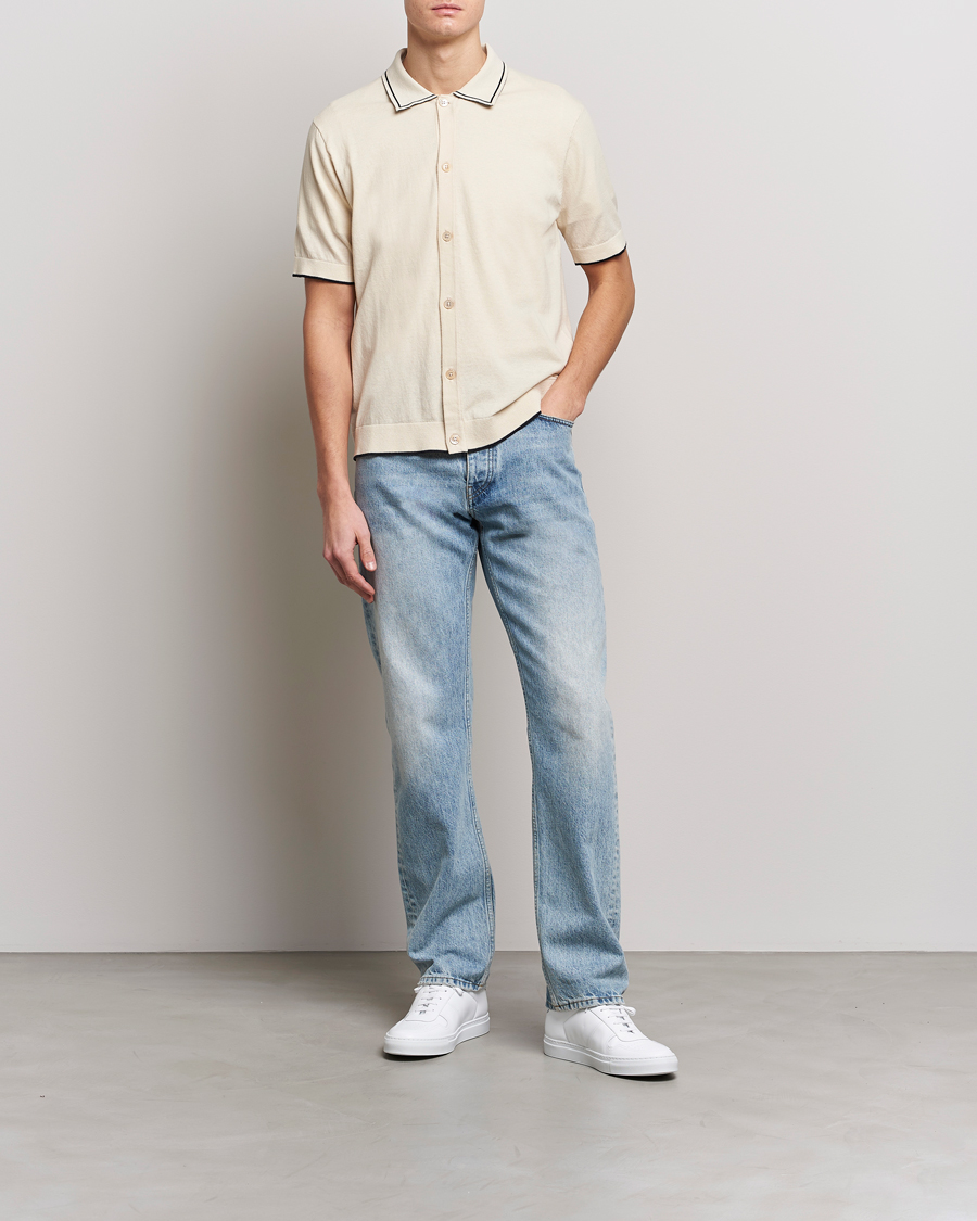 Hombres | Camisas | NN07 | Nolan Knitted Short Sleeve Shirt Ecru