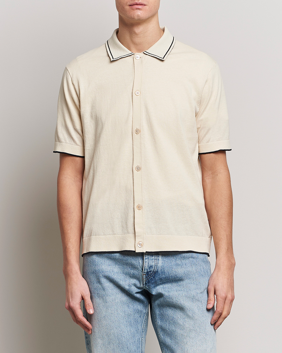 Hombres | Camisas | NN07 | Nolan Knitted Short Sleeve Shirt Ecru