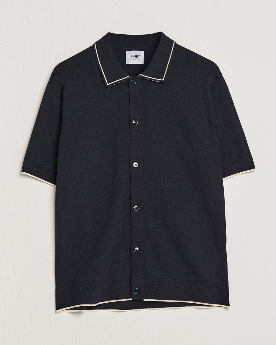 Hombres | Camisas | NN07 | Nolan Knitted Short Sleeve Shirt Navy Blue