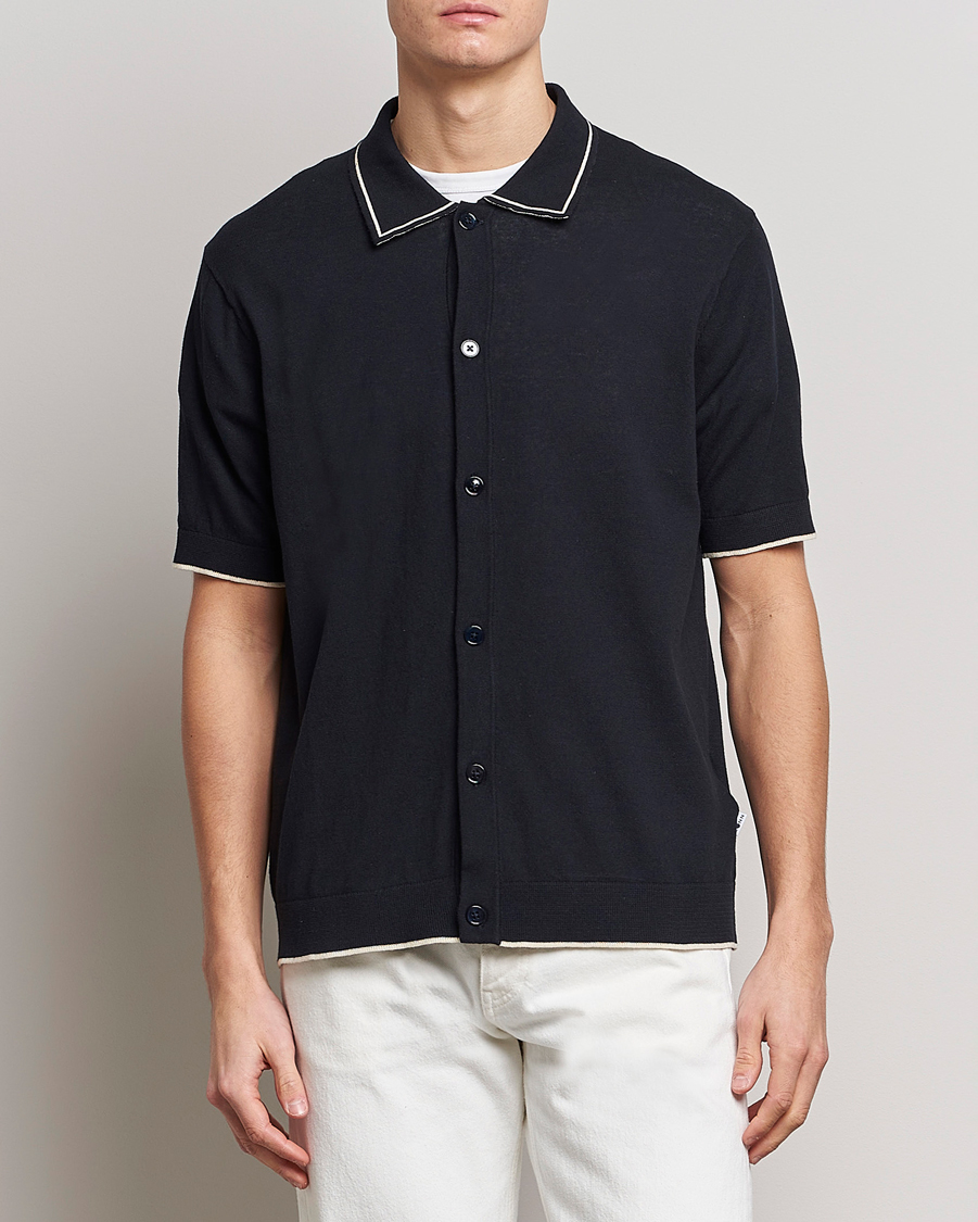 Hombres | Camisas | NN07 | Nolan Knitted Short Sleeve Shirt Navy Blue