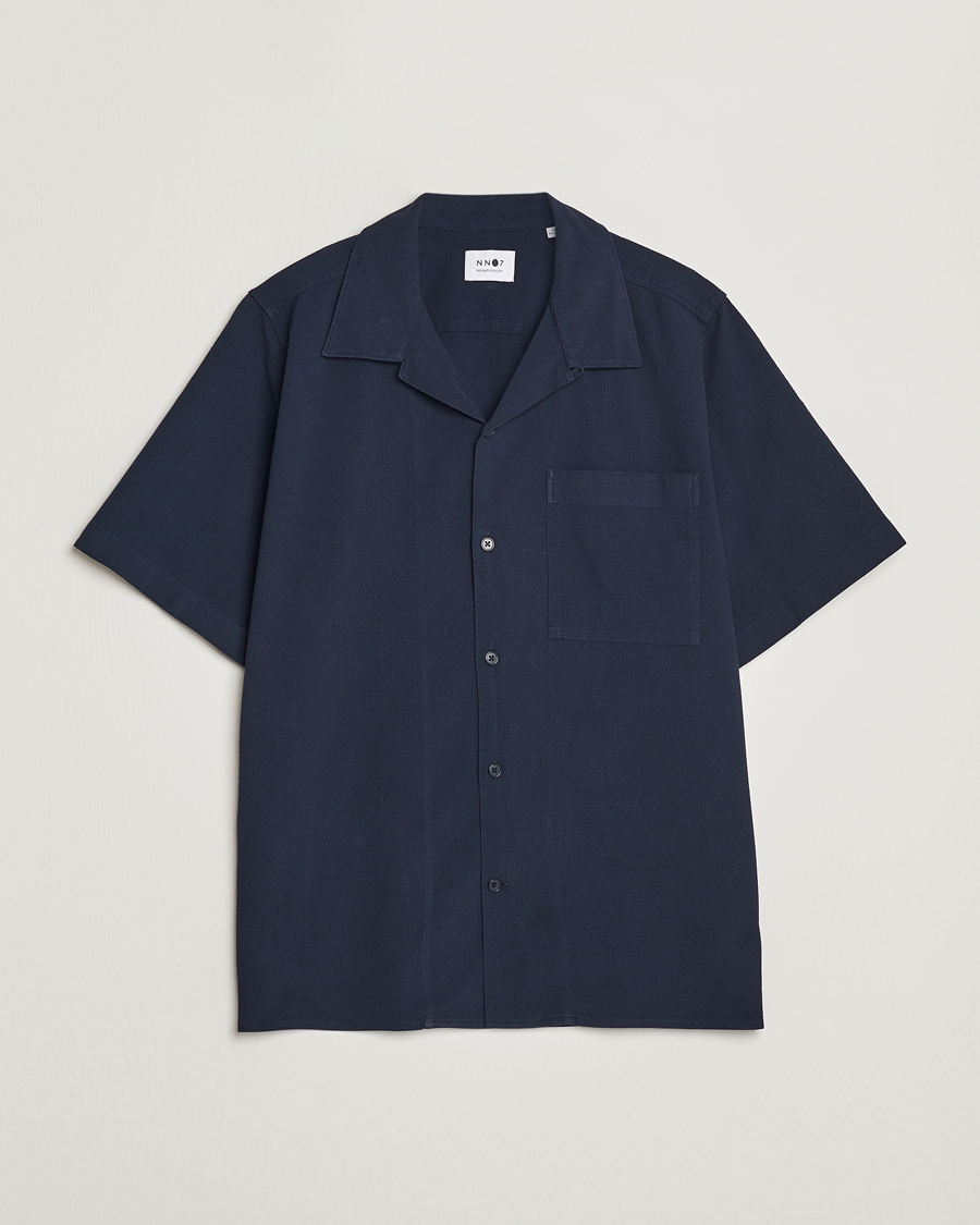 Hombres | Camisas | NN07 | Julio Seersucker Short Sleeve Shirt Navy Blue