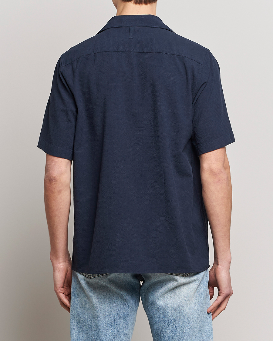Hombres | Camisas | NN07 | Julio Seersucker Short Sleeve Shirt Navy Blue