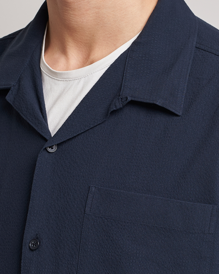 Hombres | Camisas | NN07 | Julio Seersucker Short Sleeve Shirt Navy Blue