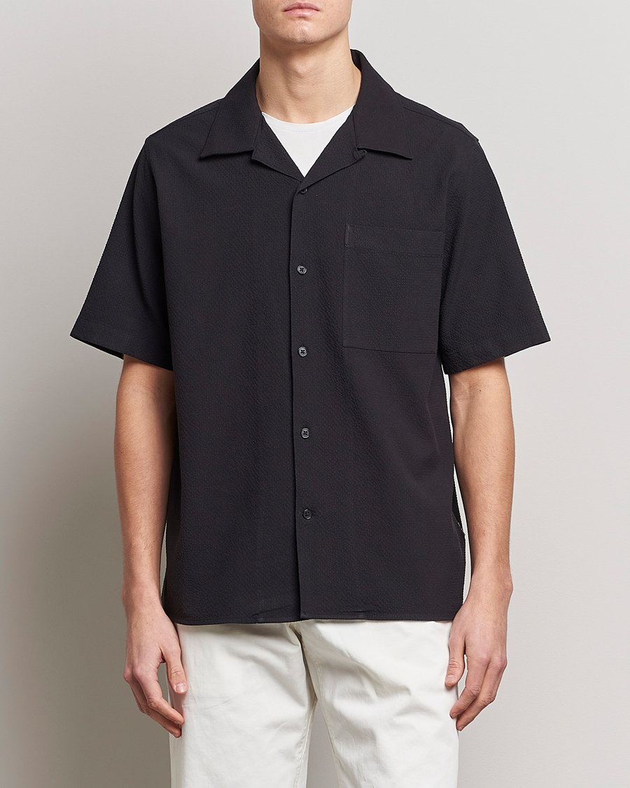 Hombres | Camisas de manga corta | NN07 | Julio Seersucker Short Sleeve Shirt Black