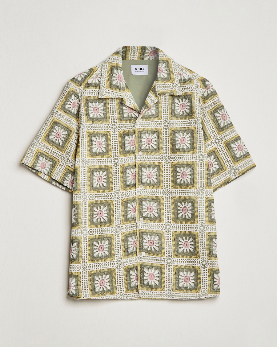 Hombres | Camisas | NN07 | Julio Flower Short Sleeve Shirt Pale Green