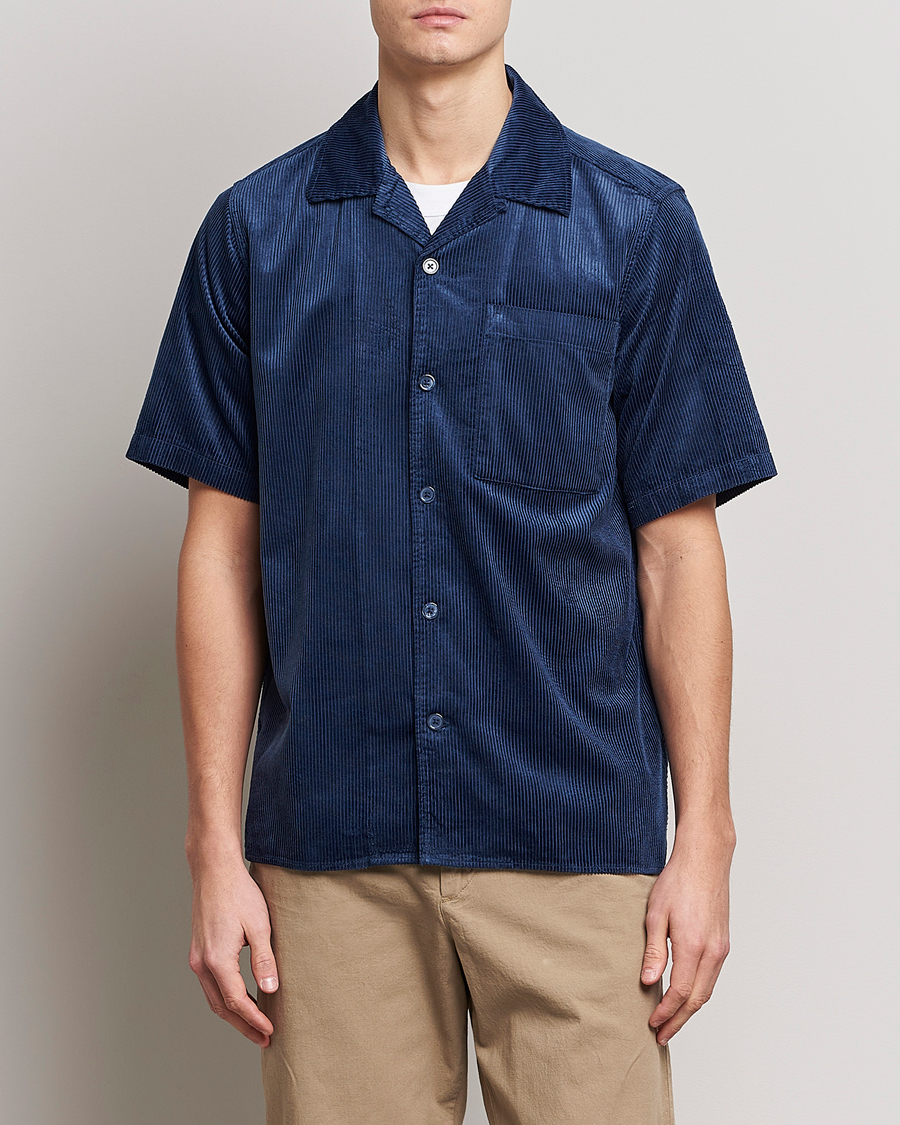 Hombres | Camisas | NN07 | Julio Tencel Corduroy Short Sleeve Shirt Sargasso Sea