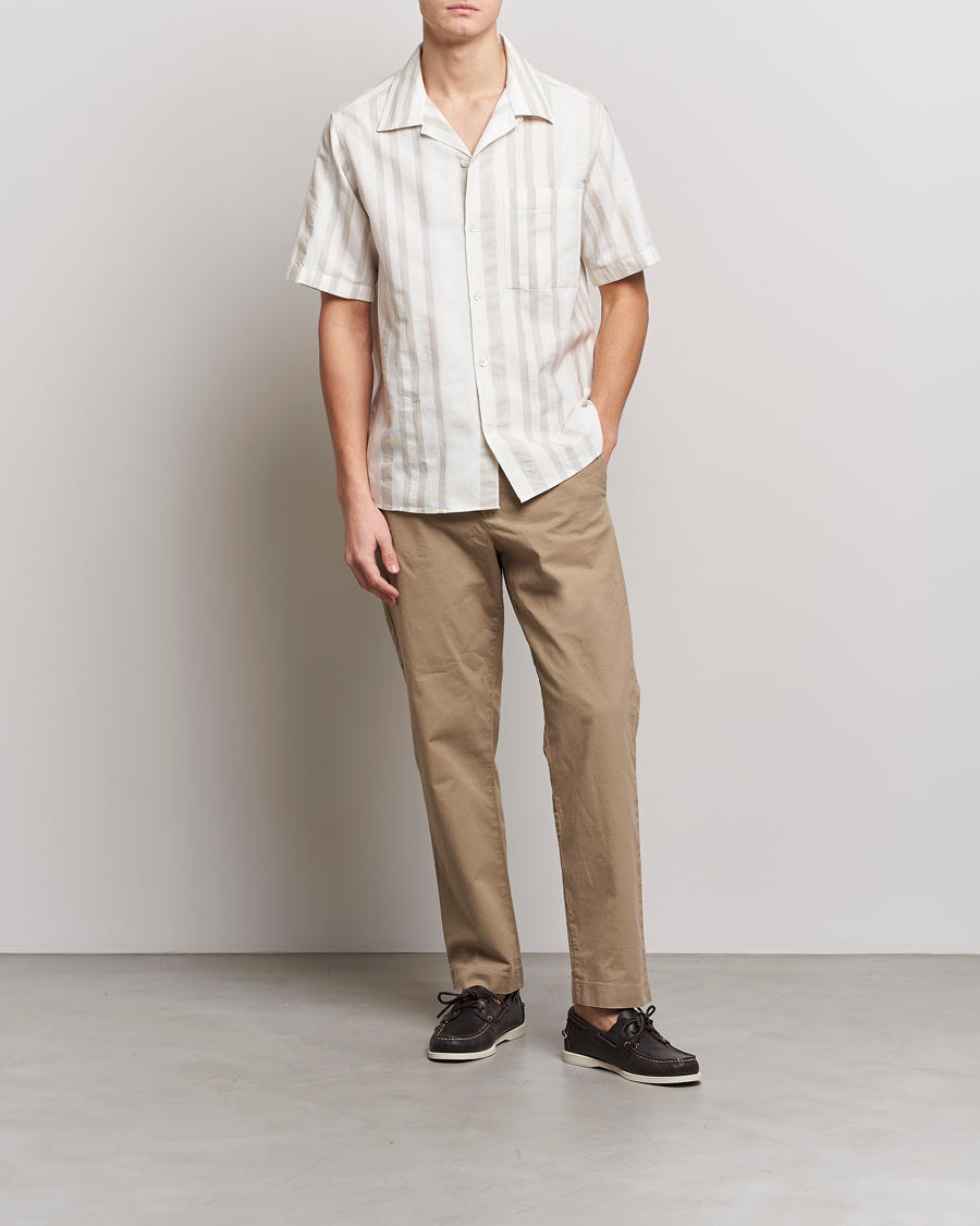Hombres | Camisas | NN07 | Julio Block Stripe Short Sleeve Shirt Khaki/White