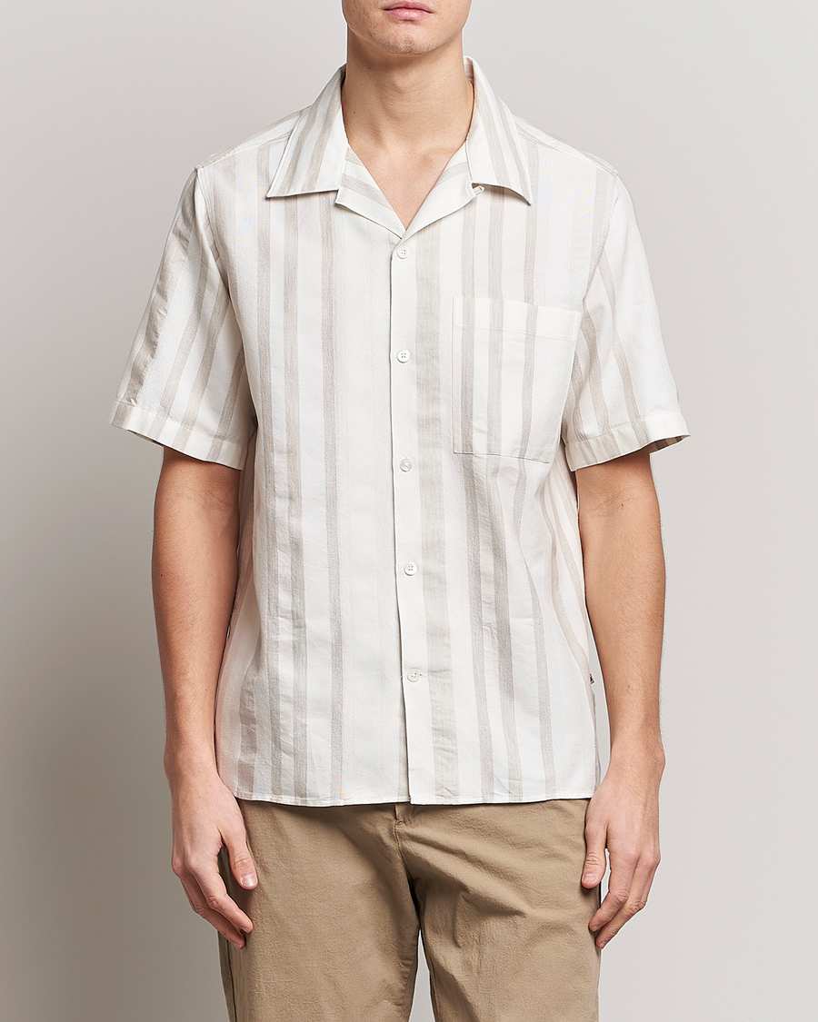Hombres | Camisas | NN07 | Julio Block Stripe Short Sleeve Shirt Khaki/White