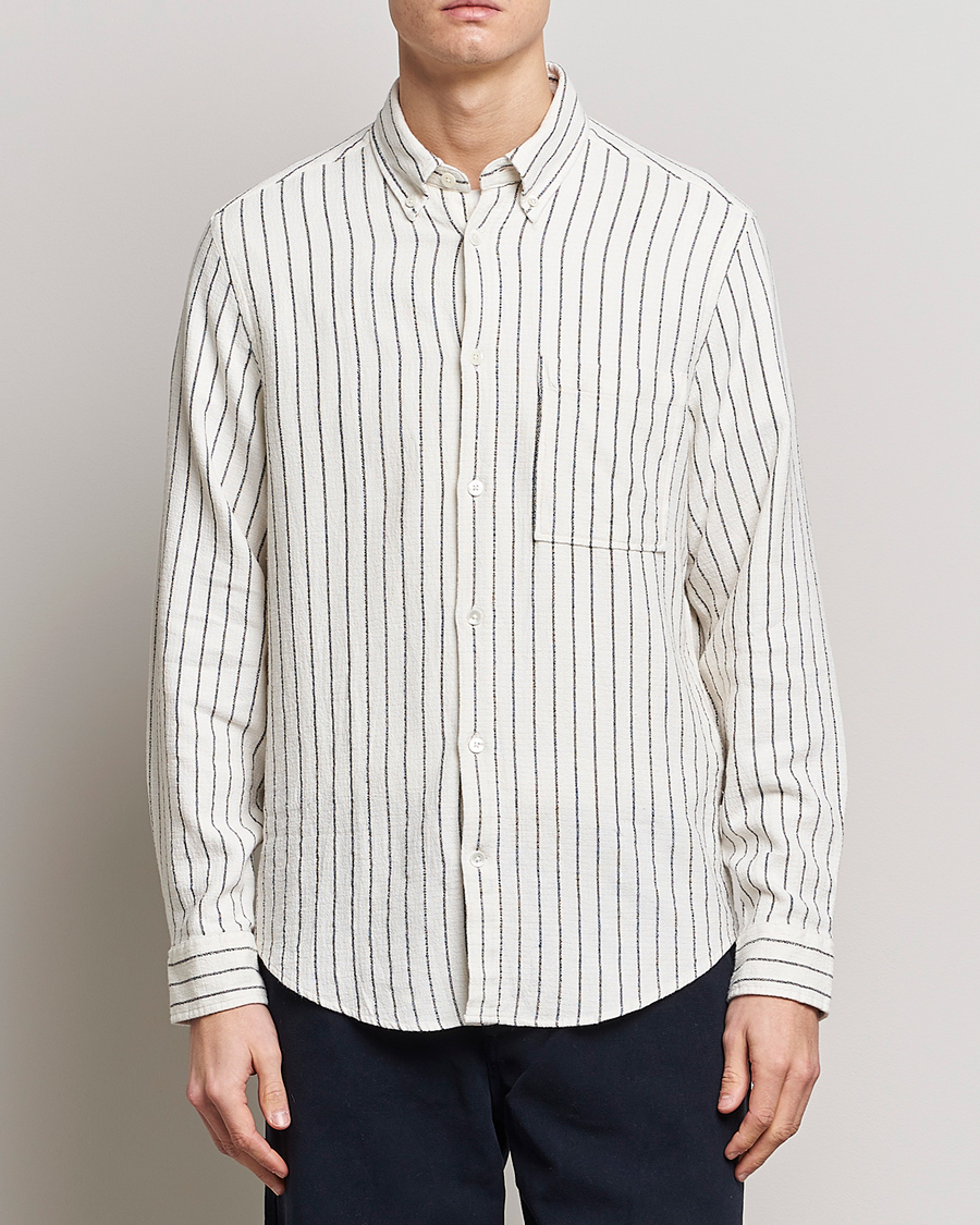 Hombres | Camisas | NN07 | Arne Linen Striped Shirt Navy/White