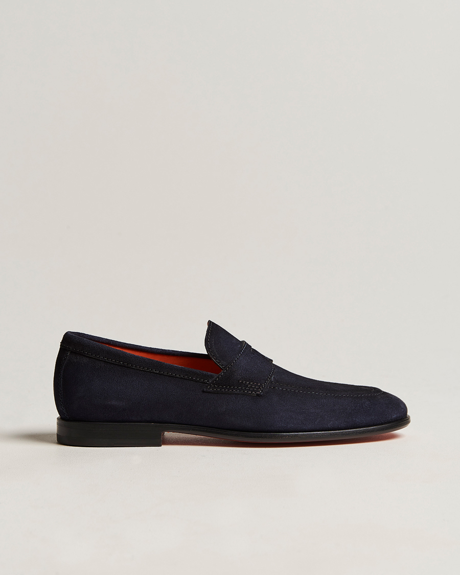 Hombres | Santoni Penny Loafer Navy Suede | Santoni | Penny Loafer Navy Suede