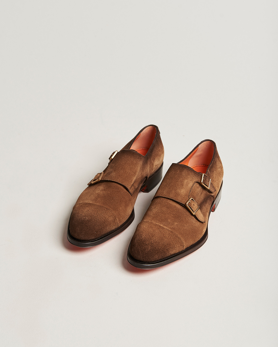 Hombres | Santoni Double Monk Shoe Brown Suede | Santoni | Double Monk Shoe Brown Suede