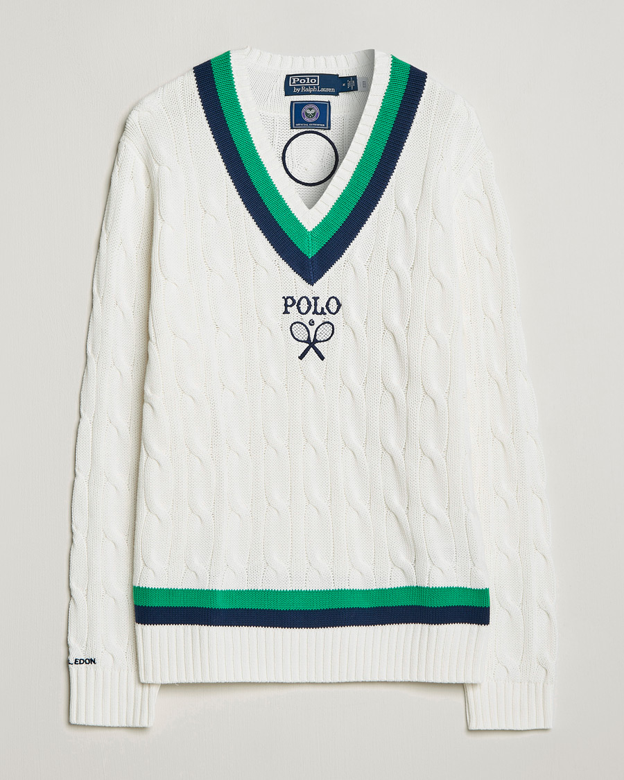 Hombres | Jerséis y prendas de punto | Polo Ralph Lauren | Knitted V-Neck Cricket Sweater Ceramic White