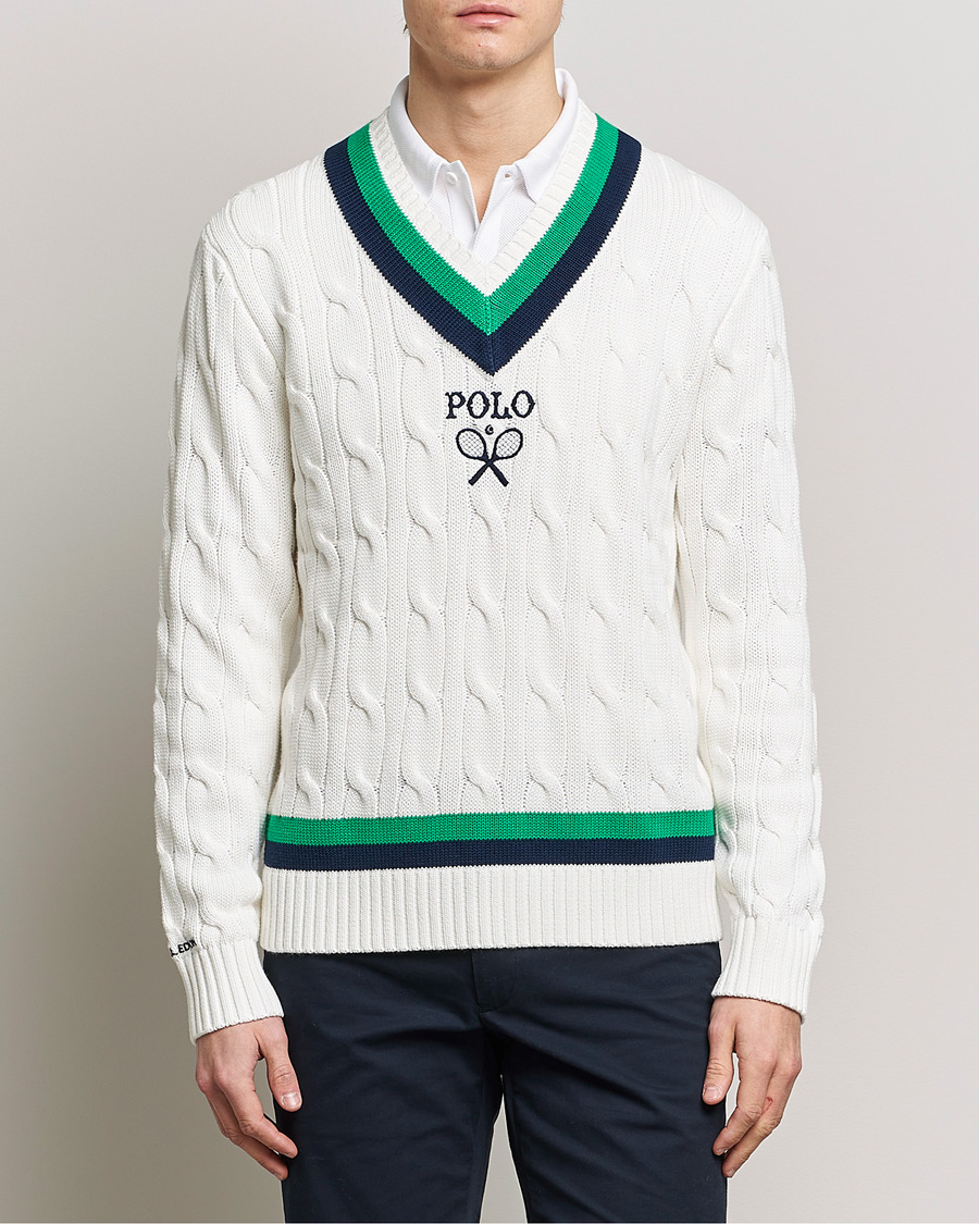 Hombres | Jerséis y prendas de punto | Polo Ralph Lauren | Knitted V-Neck Cricket Sweater Ceramic White