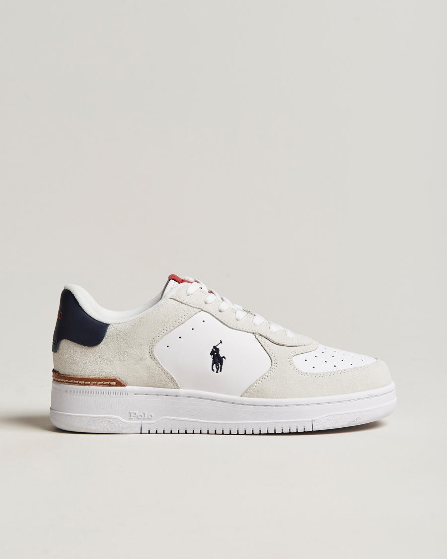 Hombres | Polo Ralph Lauren Masters Court Suede Sneaker White/Navy/Red | Polo Ralph Lauren | Masters Court Suede Sneaker White/Navy/Red