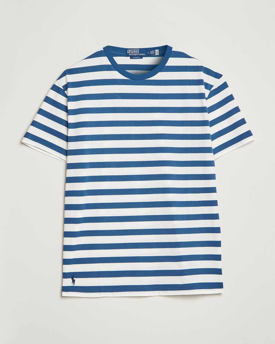 Hombres | Camisetas | Polo Ralph Lauren | Brushed Spa Jersey Striped Crew Neck T-Shirt White/Blue
