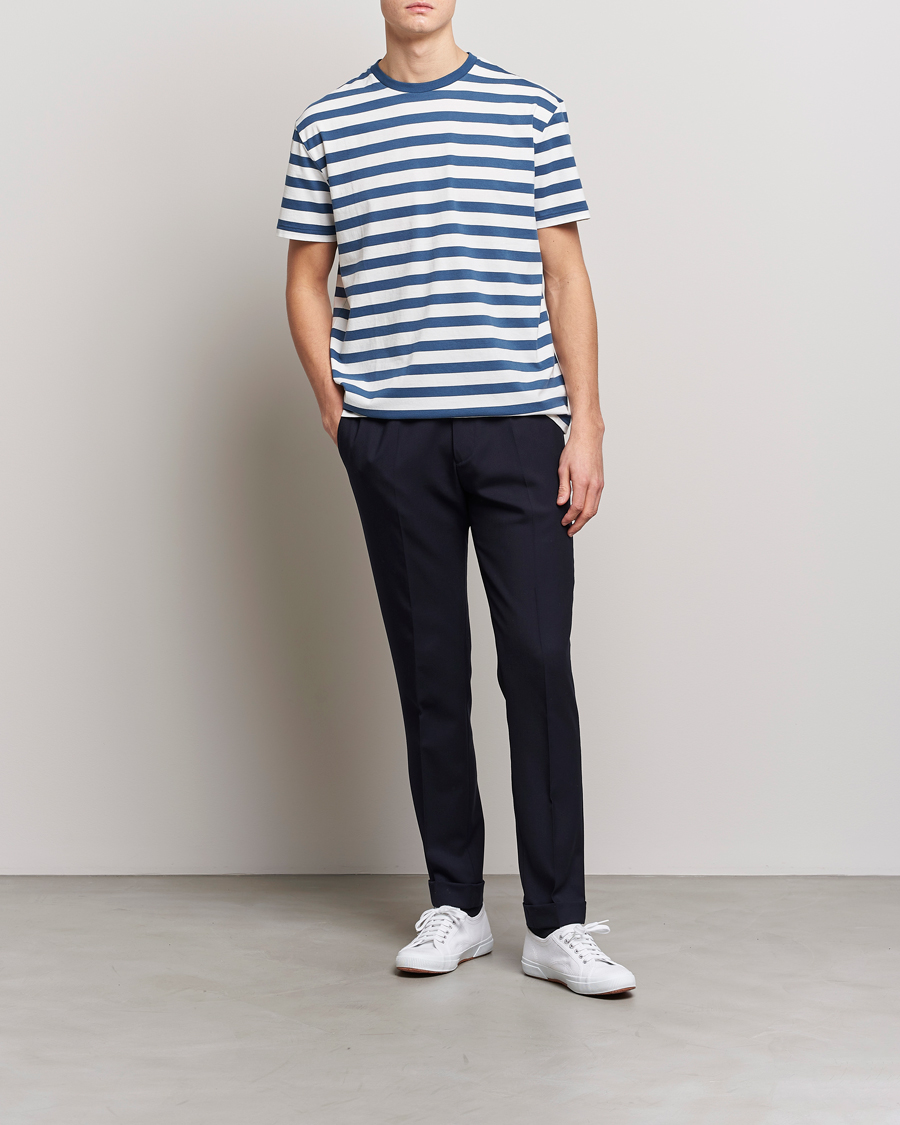 Hombres | Camisetas | Polo Ralph Lauren | Brushed Spa Jersey Striped Crew Neck T-Shirt White/Blue