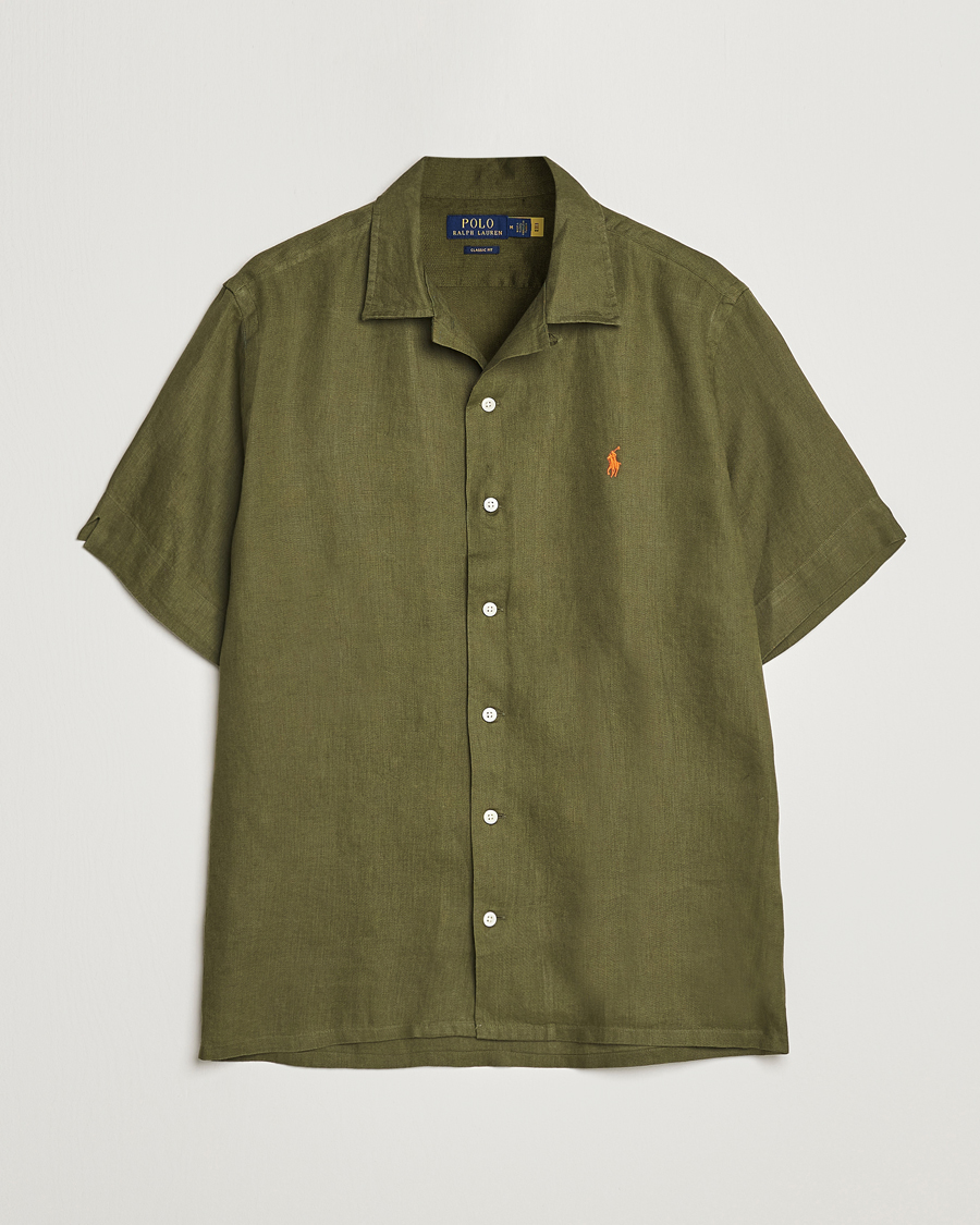 Hombres | Camisas | Polo Ralph Lauren | Linen Camp Collar Short Sleeve Shirt Dark Sage