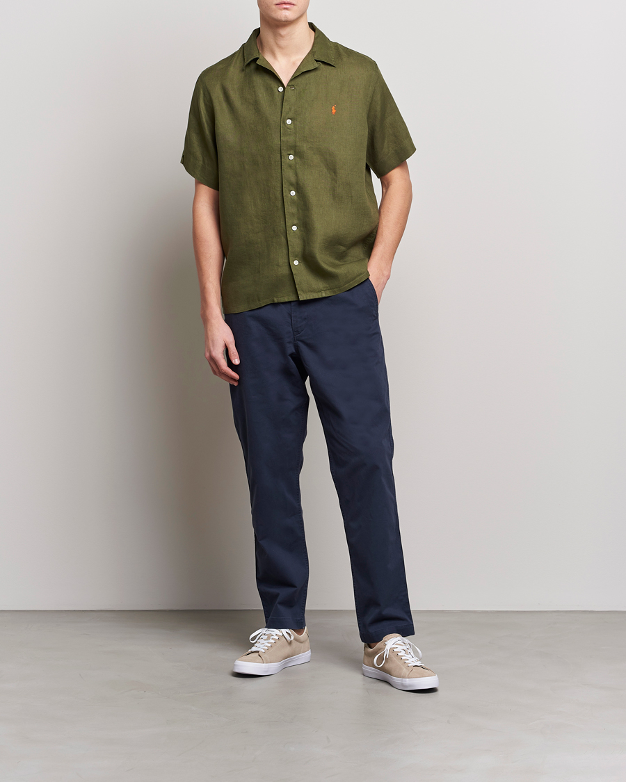 Hombres | Camisas | Polo Ralph Lauren | Linen Camp Collar Short Sleeve Shirt Dark Sage
