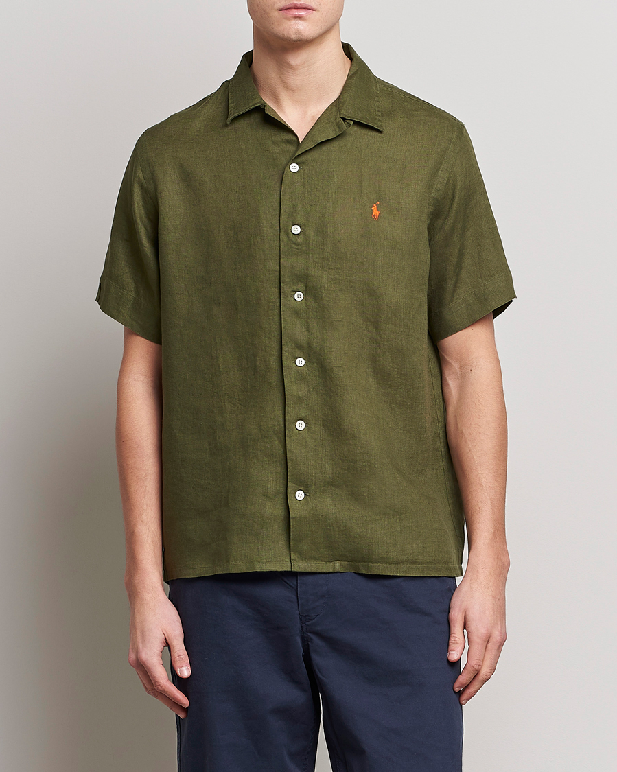 Hombres | Camisas | Polo Ralph Lauren | Linen Camp Collar Short Sleeve Shirt Dark Sage