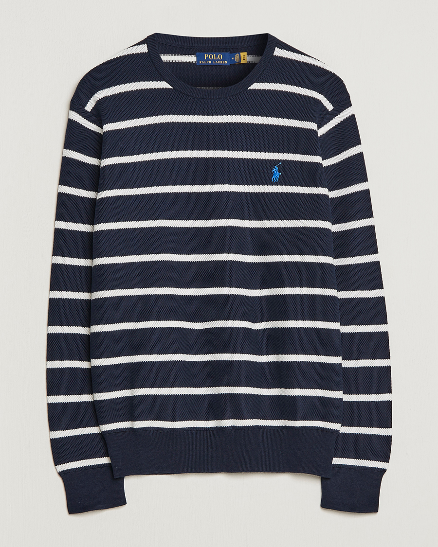 Hombres | Jerséis y prendas de punto | Polo Ralph Lauren | Textured Striped Crew Neck Sweater Navy/White