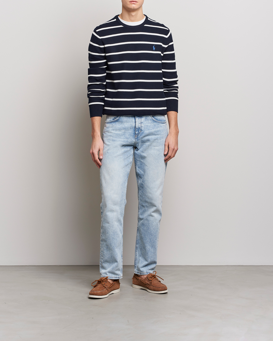 Hombres | Jerséis y prendas de punto | Polo Ralph Lauren | Textured Striped Crew Neck Sweater Navy/White