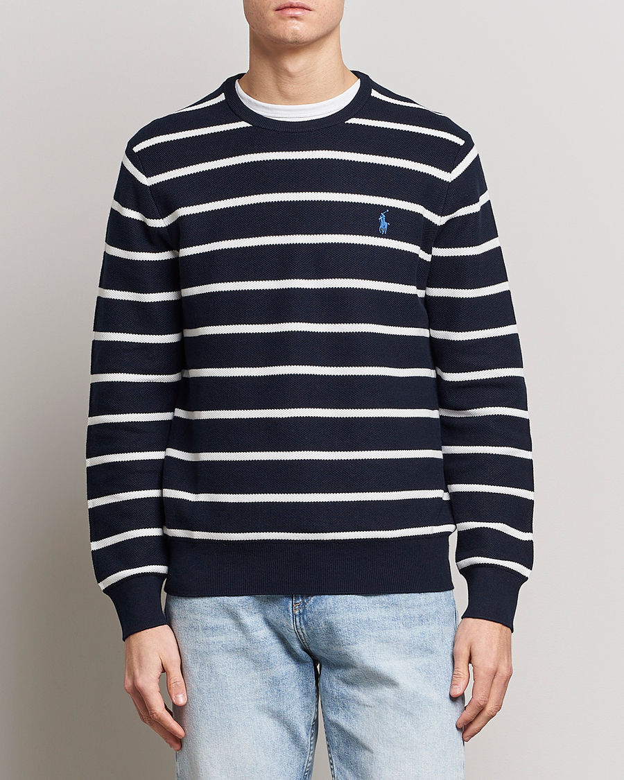 Hombres | Jerséis y prendas de punto | Polo Ralph Lauren | Textured Striped Crew Neck Sweater Navy/White