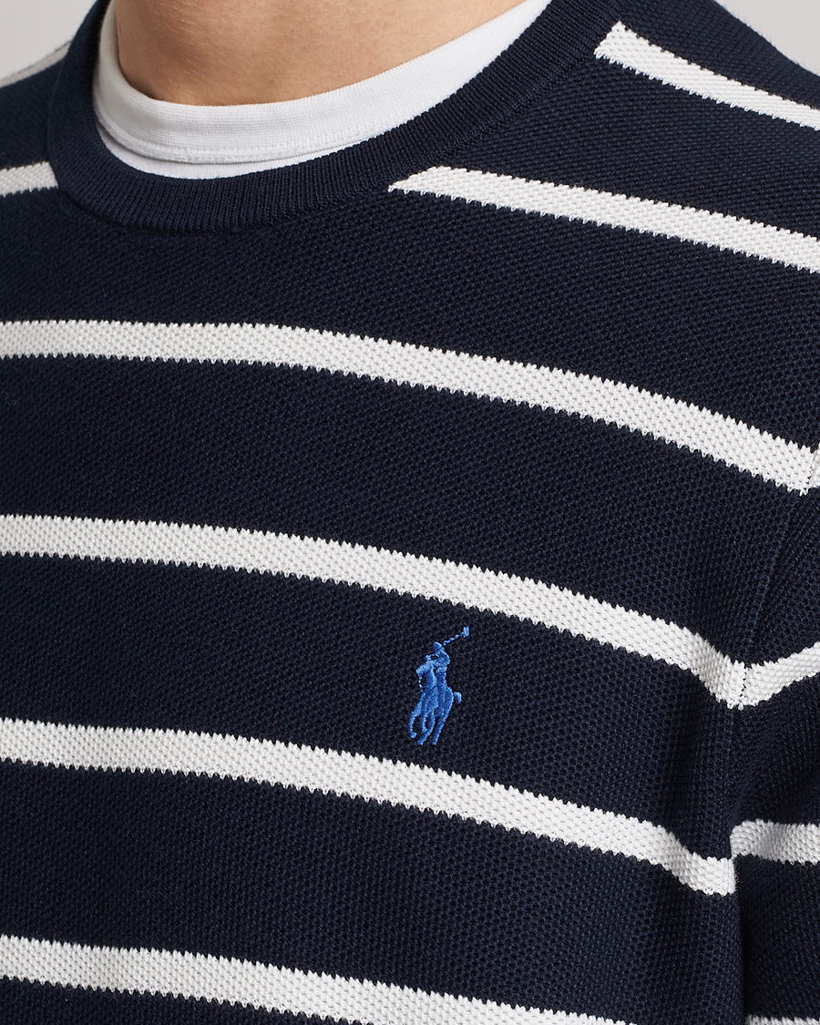 Hombres | Jerséis y prendas de punto | Polo Ralph Lauren | Textured Striped Crew Neck Sweater Navy/White
