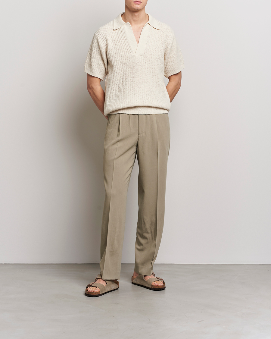 Hombres | Polos | Auralee | Wool Rib Knit Skipper Polo Ecru