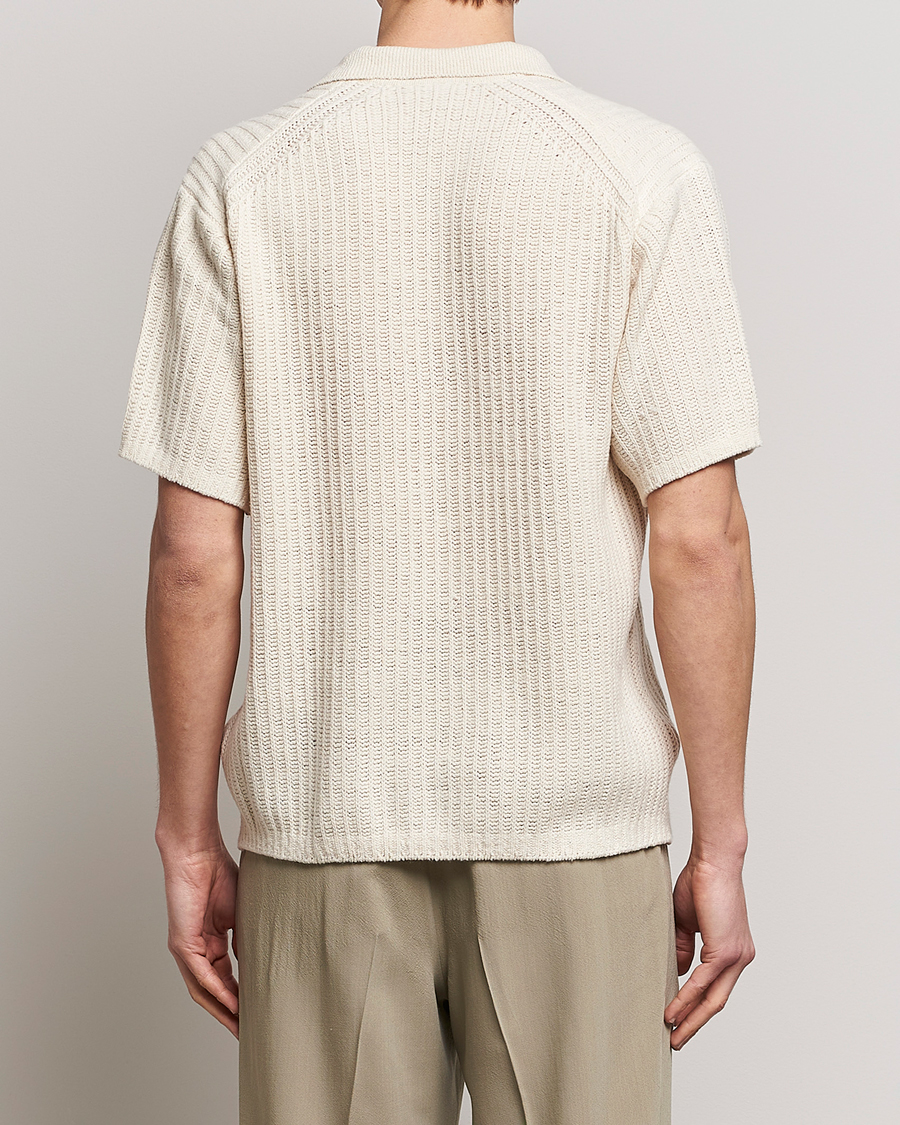 Hombres | Polos | Auralee | Wool Rib Knit Skipper Polo Ecru