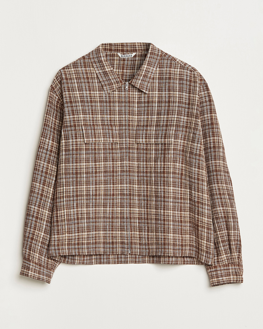 Hombres | Abrigos y chaquetas | Auralee | Linen/Silk Zip Blouson Brown Check