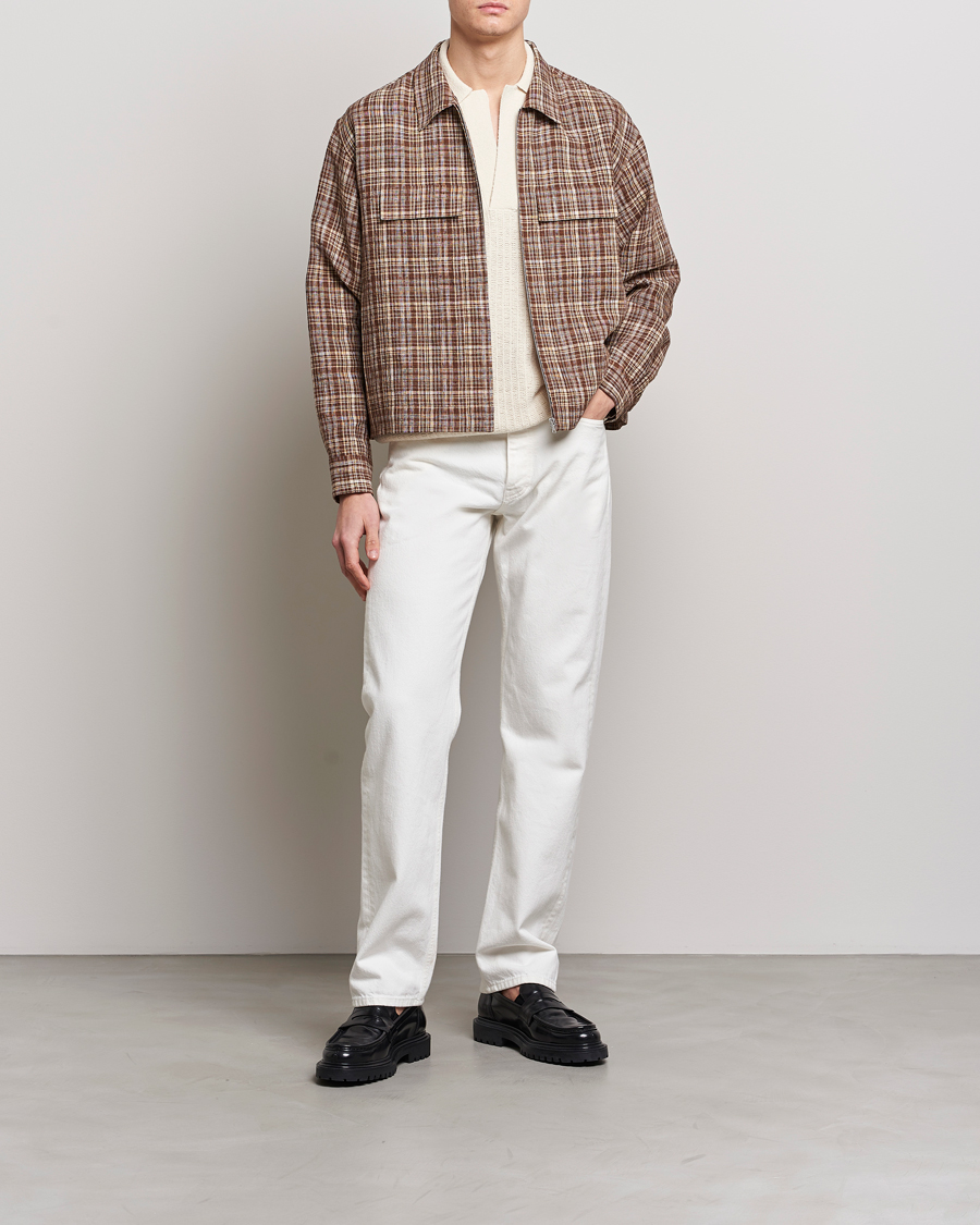 Hombres | Abrigos y chaquetas | Auralee | Linen/Silk Zip Blouson Brown Check