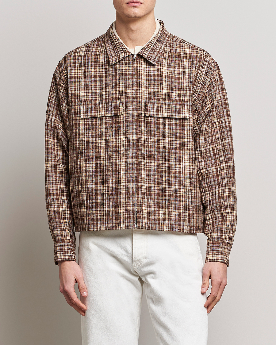 Hombres | Abrigos y chaquetas | Auralee | Linen/Silk Zip Blouson Brown Check