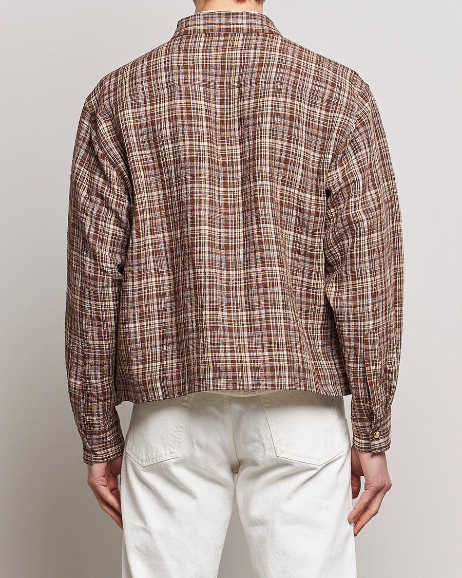 Hombres | Abrigos y chaquetas | Auralee | Linen/Silk Zip Blouson Brown Check
