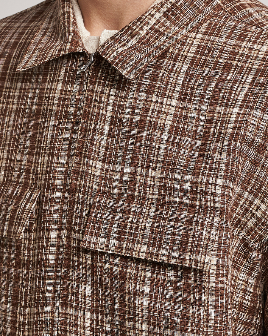 Hombres | Abrigos y chaquetas | Auralee | Linen/Silk Zip Blouson Brown Check