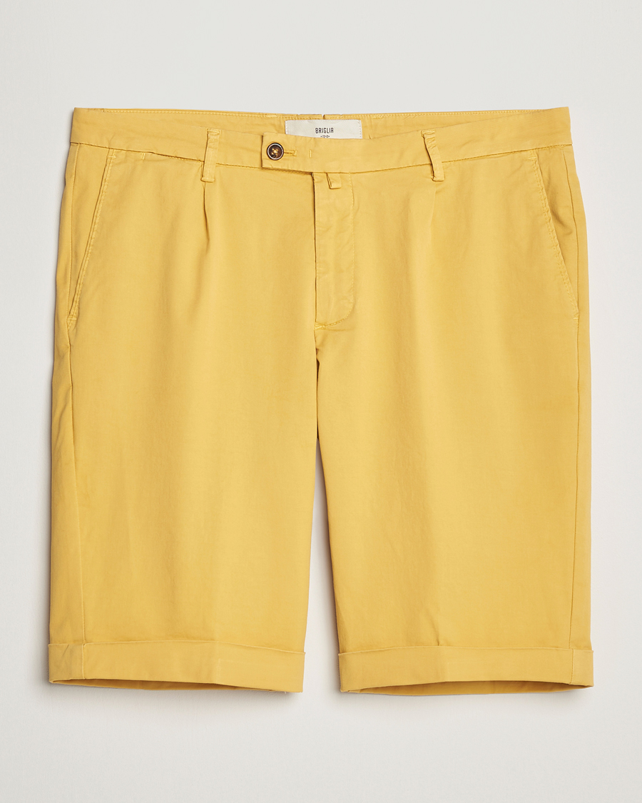 Hombres | Pantalones cortos | Briglia 1949 | Pleated Cotton Shorts Yellow